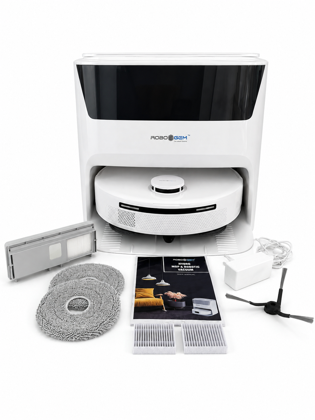 Reconditioned RoboGem Hydro Mop and robotic vacuum with dock and included accessories