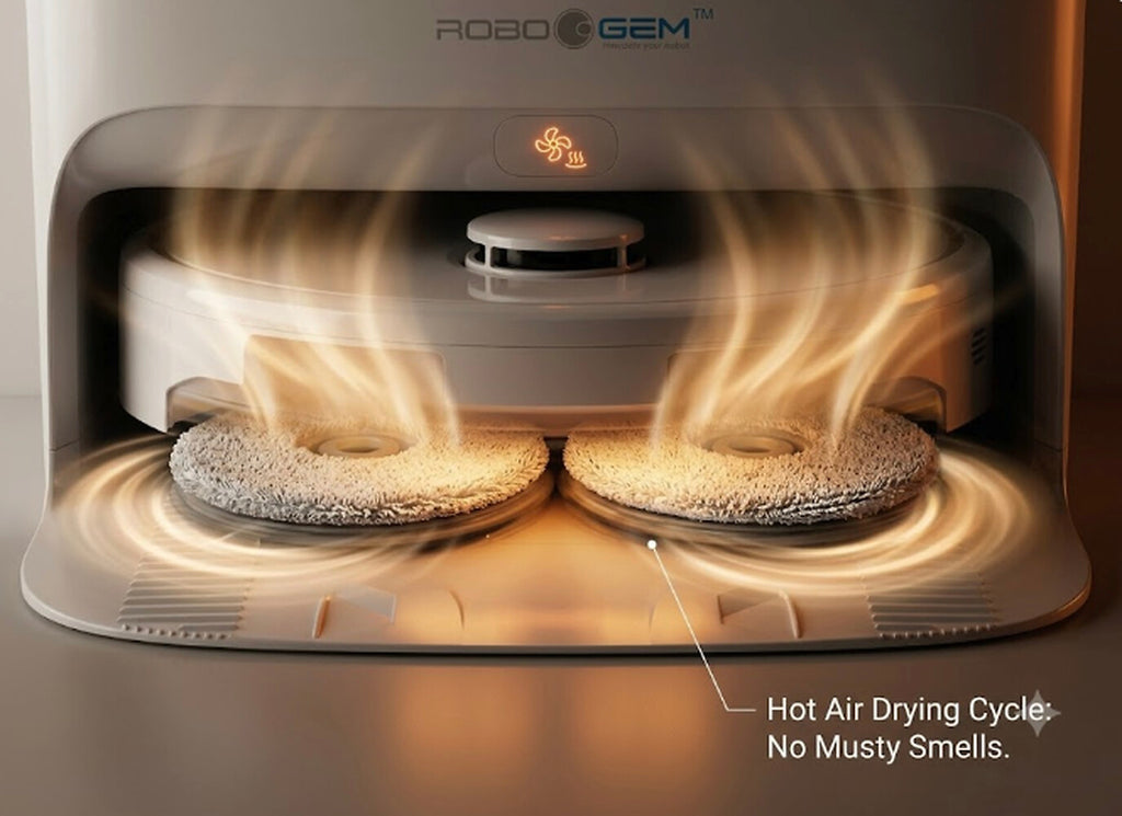 RoboGem Hydro Mop hot air drying cycle - no musty smells
