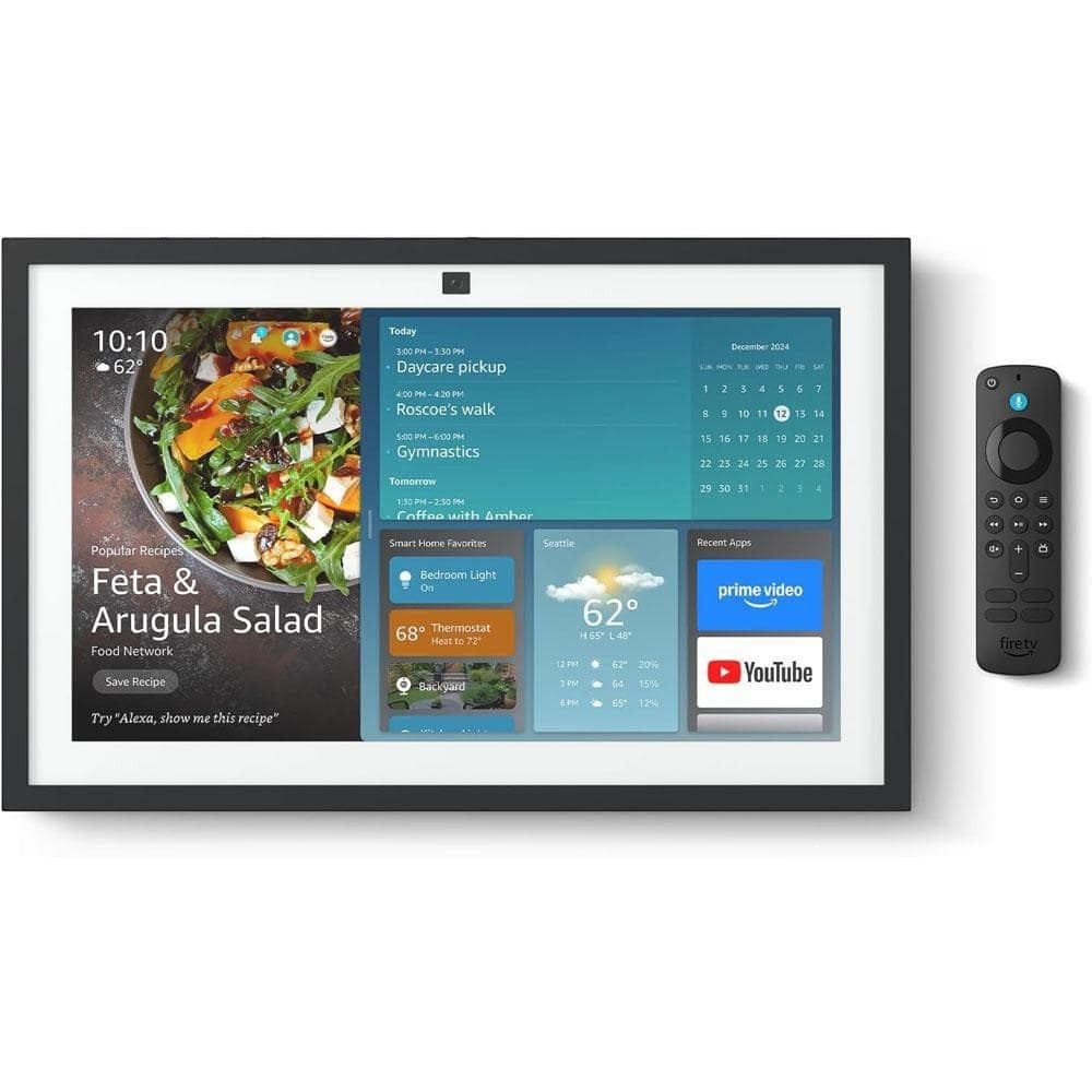 Tasty Tech Amazon Echo Show 15 (2nd Gen) smart display with Fire TV, showing recipes, calendar, weather, and apps.